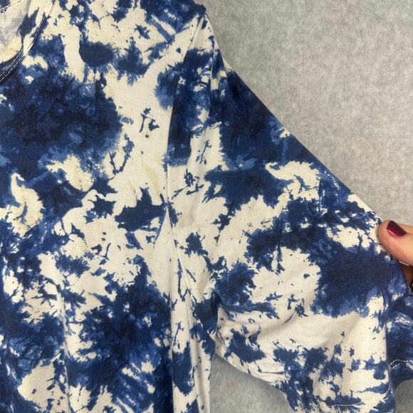 Romeo + Juliet Couture Top Womens Large Blue White Tie Dye Assymentrical Tunic - Picture 3 of 10